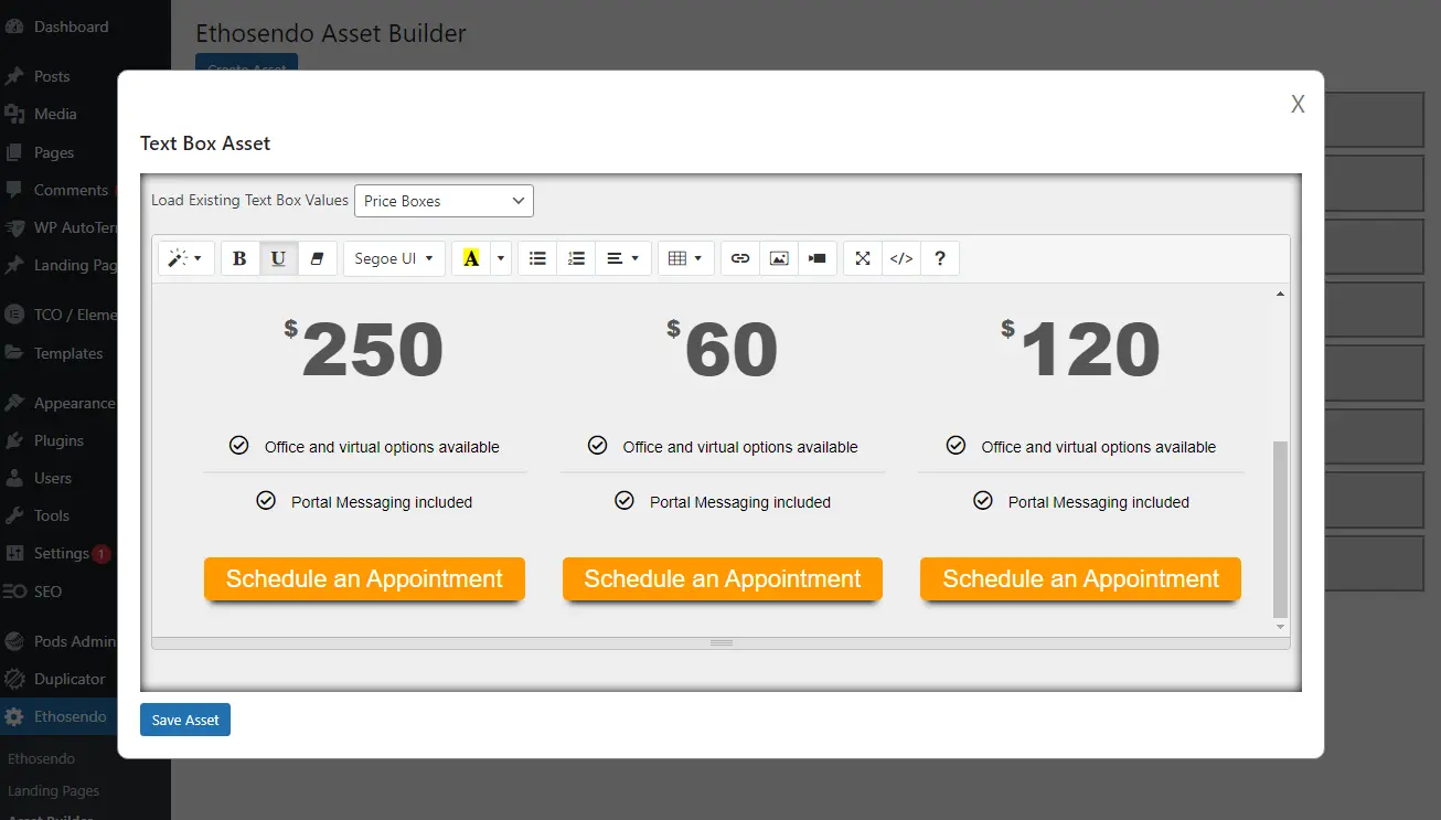 ethosendo asset builder