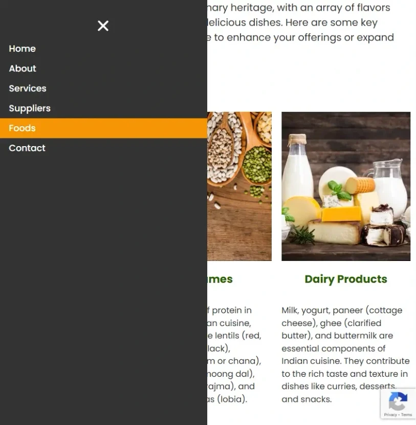 key indian foods menu responsive